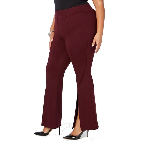 NWT Womens Petite Size 28W 28WP INC Purple Burgundy Ponte Knit Slit-Front Pants - Picture 2 of 3